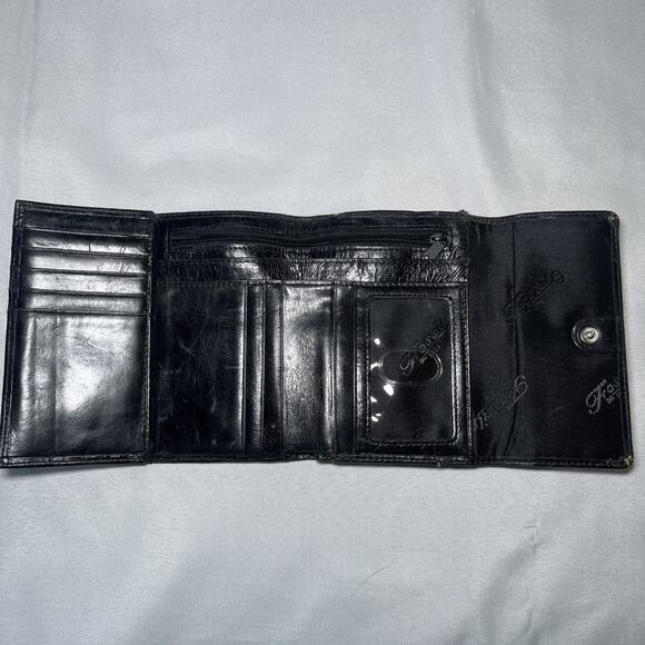 Women’s Fossil Four Fold Wallet Leather Black Snap Closure Zipper Broken In - Picture 3 of 11